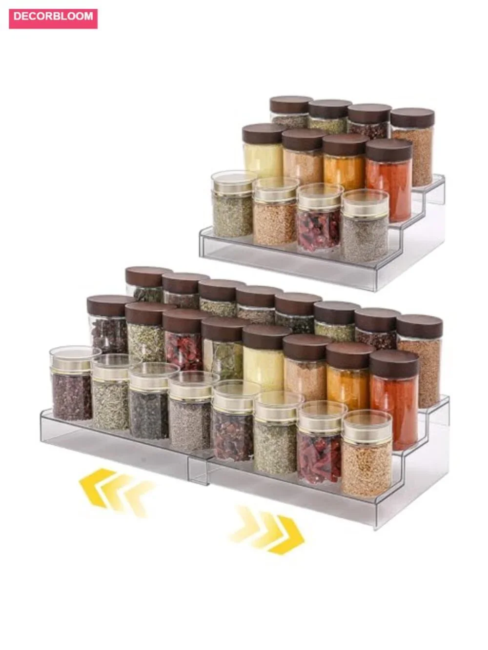 Expandable 3-Tier Acrylic Spice Rack Organizer for Kitchen & Countertop